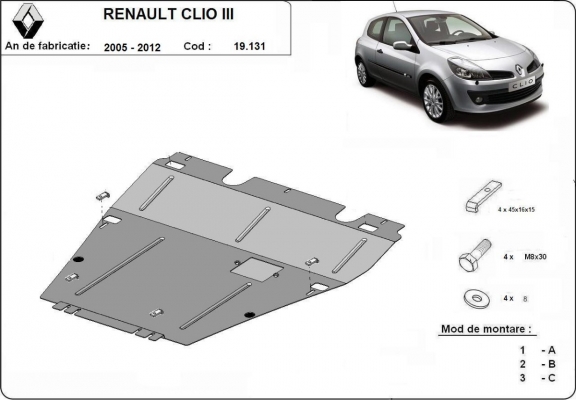 Acél motor, kapcsolószekrény védőlemez Renault Clio 3