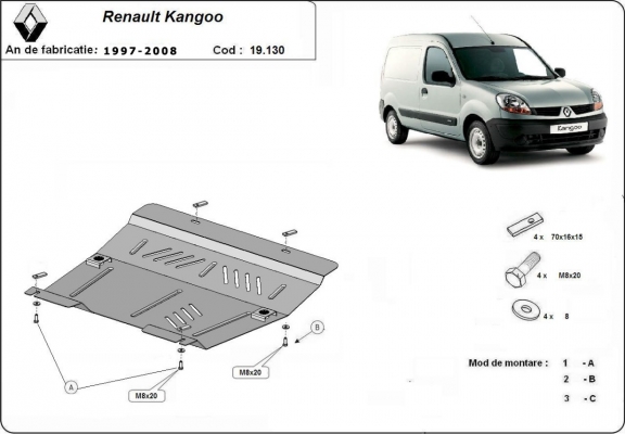 Acél motor, kapcsolószekrény védőlemez Renault Kangoo