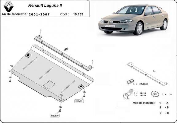 Acél motor, kapcsolószekrény védőlemez Renault Laguna 2