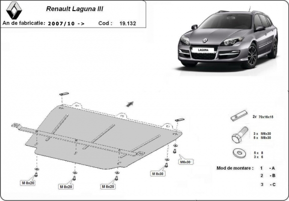 Acél motor, kapcsolószekrény védőlemez Renault Laguna 3