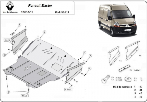 Acél motor, sebességváltó, hűtő, első lökhárító védőlemez Renault Master 2