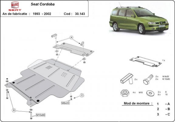Acél motor, kapcsolószekrény, hűtő védőlemez Seat Cordoba
