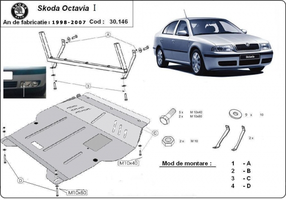 Acél motor, kapcsolószekrény, hűtő védőlemez Skoda Octavia 1