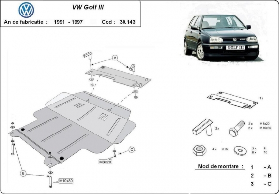 Acél motor, kapcsolószekrény, hűtő védőlemez VW Golf 3