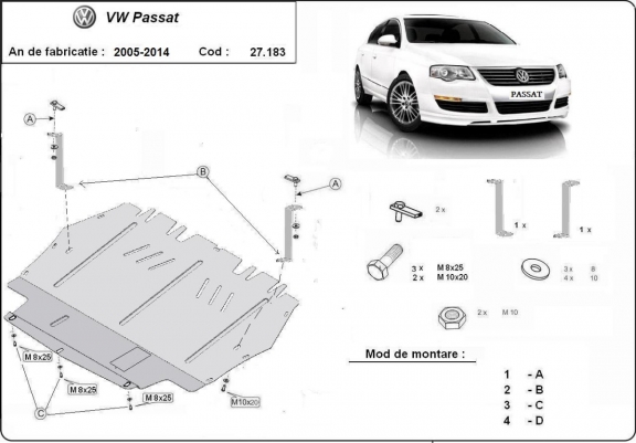 Acél motor, sebességváltó védőlemez VW Passat B6