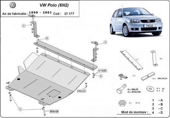 Acél motor, kapcsolószekrény védőlemez VW Polo 6n2