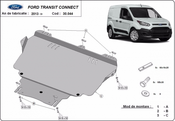 Acél motor, kapcsolószekrény, hűtő védőlemez Ford Transit Connect
