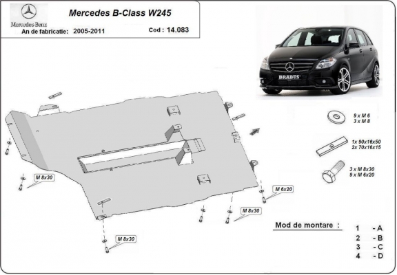 Acél motor, kapcsolószekrény védőlemez Mercedes B-Class