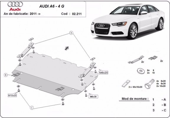 Acél motor, hűtő védőlemez Audi A6