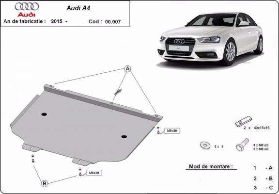 Acél kapcsolószekrény védőlemez Audi A4 B9