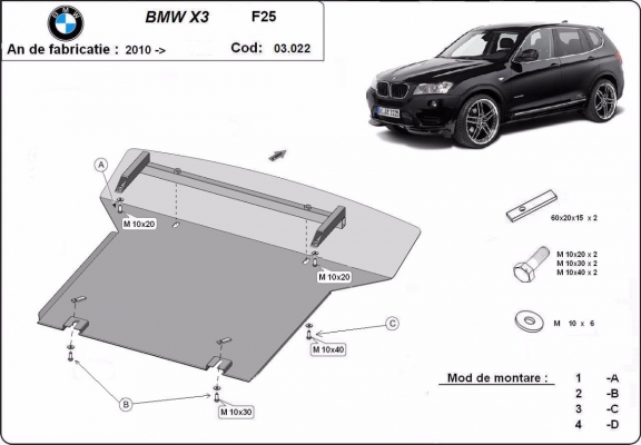 Acél motor, hűtő védőlemez BMW X3 - F25
