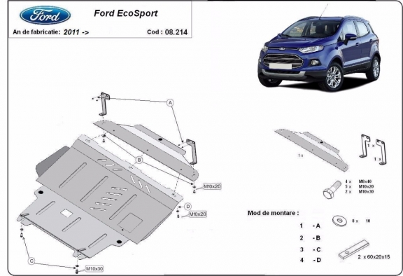 Acél motor, sebességváltó, hűtő, első lökhárító védőlemez Ford EcoSport