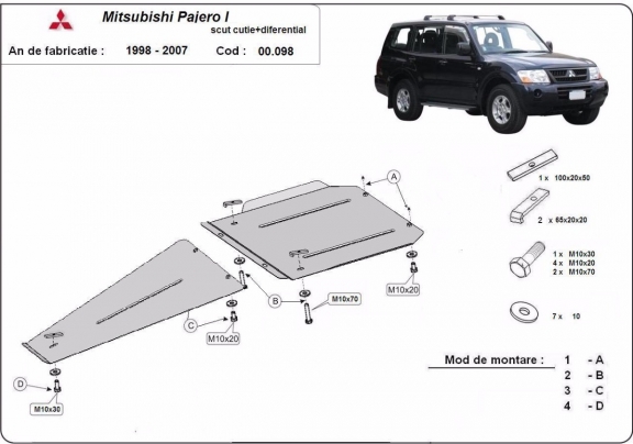 Acél kapcsolószekrény, differenciálmű védőlemez Mitsubishi Pajero Sport 1