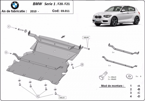 Acél motor, hűtő védőlemez BMW Seria 1 F20/F21
