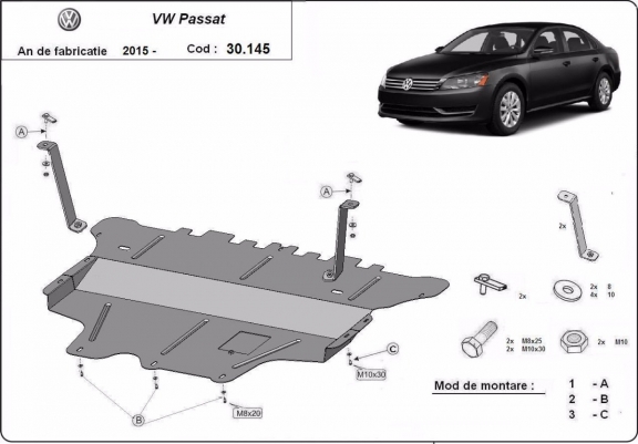 Acél motor, sebességváltó, hűtő, első lökhárító védőlemez VW Passat B8