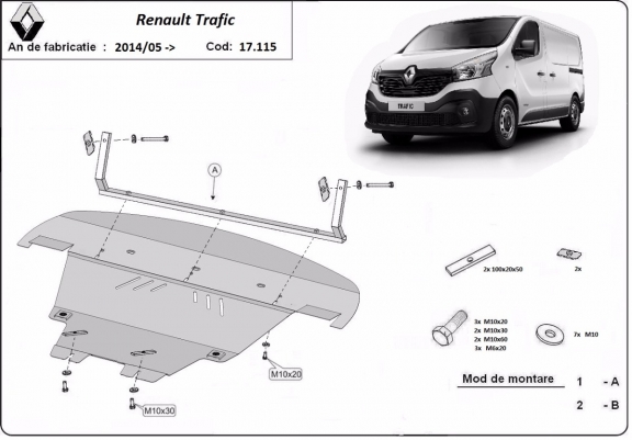 Acél motor, sebességváltó, hűtő, első lökhárító védőlemez Renault Trafic