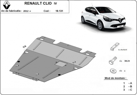 Acél motor, kapcsolószekrény védőlemez Renault Clio 4