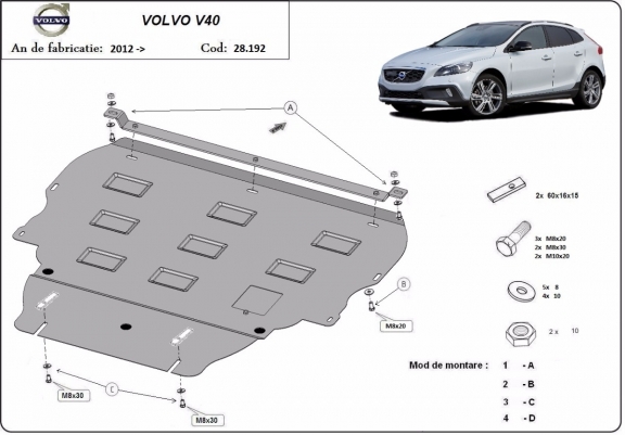 Acél motor, kapcsolószekrény, hűtő védőlemez Volvo V40