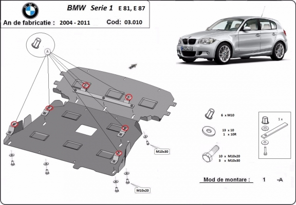 Acél motor, sebességváltó, hűtő, első lökhárító védőlemez BMW Seria 1 E81