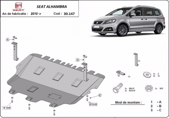Acél motor, sebességváltó, hűtő, első lökhárító védőlemez Seat Alhambra