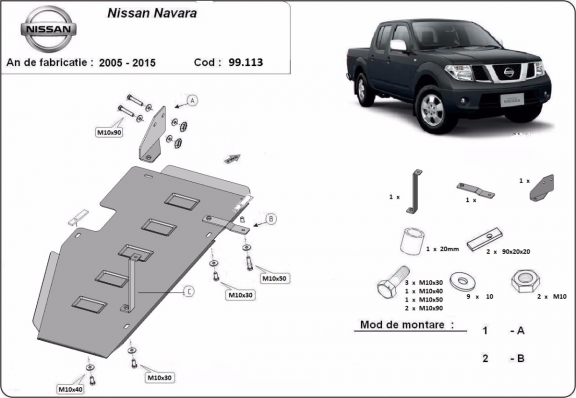 Acél üzemanyagtartály védőlemez Nissan Navara D40