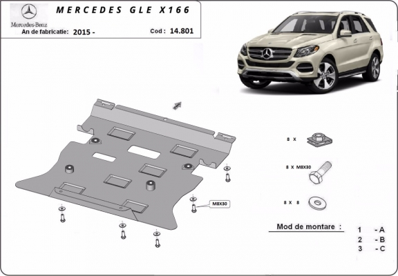 Acél motor, kapcsolószekrény védőlemez Mercedes GLE X166