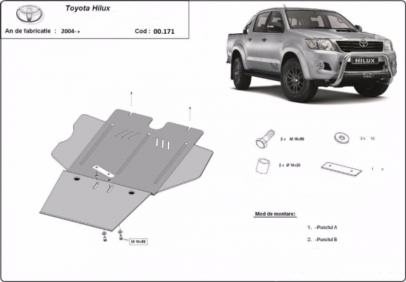 Acél kapcsolószekrény, differenciálmű, részecskeszűrő védőlemez Toyota Hilux