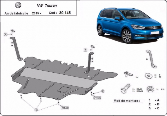 Acél motor, kapcsolószekrény, hűtő védőlemez VW Touran