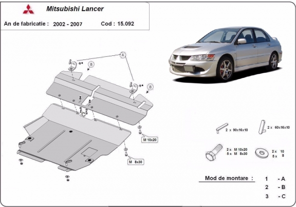 Acél motor, sebességváltó, hűtő, első lökhárító védőlemez Mitsubishi Lancer