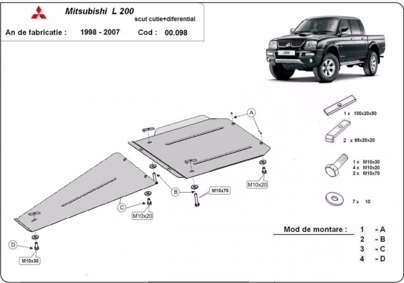 Acél kapcsolószekrény, differenciálmű védőlemez Mitsubishi L 200