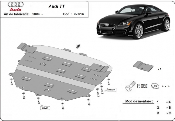 Acél motor, sebességváltó, hűtő, első lökhárító védőlemez Audi TT