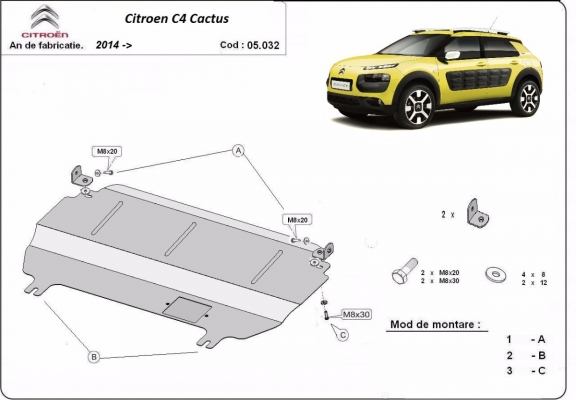 Acél motor, kapcsolószekrény, hűtő védőlemez Citroen C4 Cactus