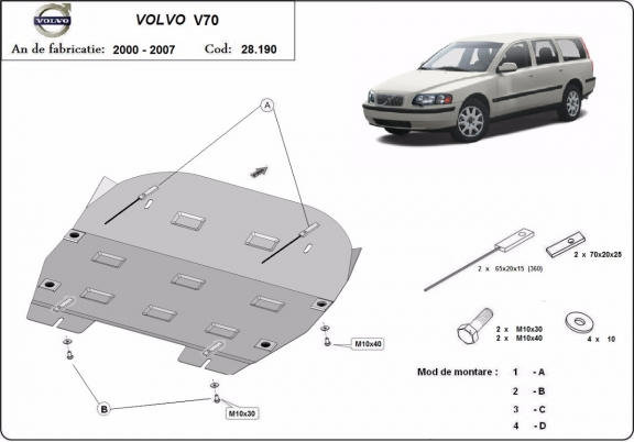 Acél motor, kapcsolószekrény, hűtő védőlemez Volvo V70