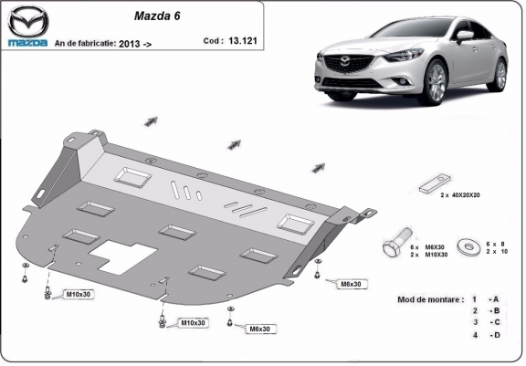 Acél motor, kapcsolószekrény, hűtő védőlemez Mazda 6