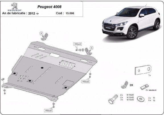 Acél motor, kapcsolószekrény védőlemez Peugeot 4008