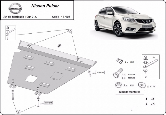 Acél motor, kapcsolószekrény védőlemez Nissan Pulsar