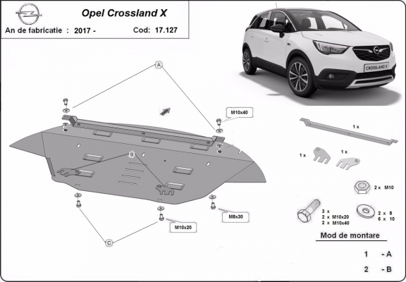 Acél motor, sebességváltó, hűtő, első lökhárító védőlemez Opel Crossland X