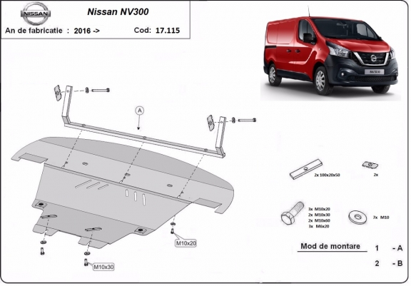 Acél motor, sebességváltó, hűtő, első lökhárító védőlemez Nissan NV300