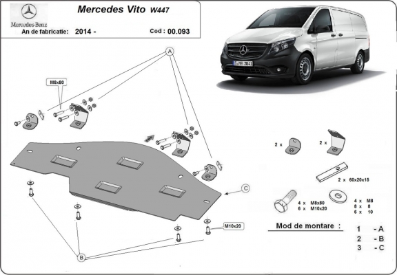 Acél EGR, STOP&GO rendszer védőlemez Mercedes Vito W447 4x2, 1.6 D