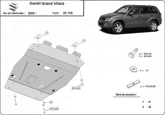 Acél motor, hűtő védőlemez Suzuki Grand Vitara 2