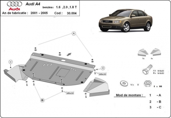 Acél motor, hűtő védőlemez Audi A4 B6