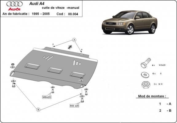 Acél kapcsolószekrény védőlemez Audi A4 B6 - Kézi váltós