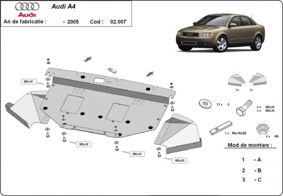 Acél motor, hűtő védőlemez Audi A4 B6