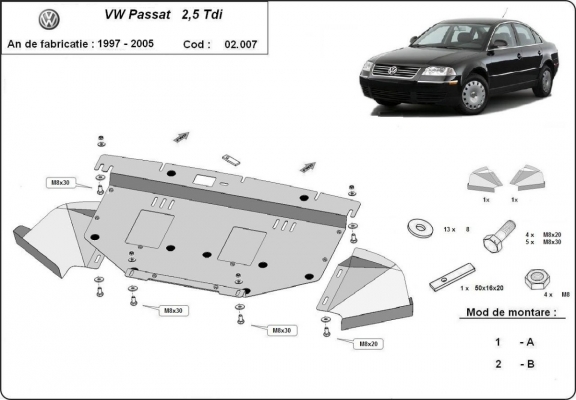 Acél motor, hűtő védőlemez VW Passat B5, B5.5