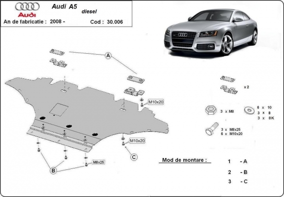 Acél motor, hűtő védőlemez Audi A5