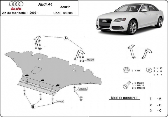Acél motor, hűtő védőlemez Audi A4 B8