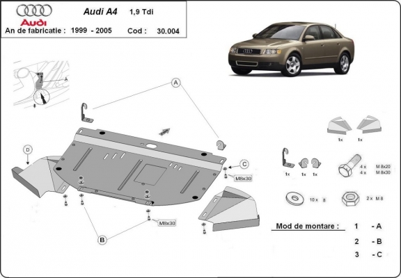 Acél motor, hűtő védőlemez Audi A4 B6 1.9 Tdi