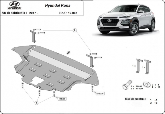 Acél motor, sebességváltó, hűtő, első lökhárító védőlemez Hyundai Kona
