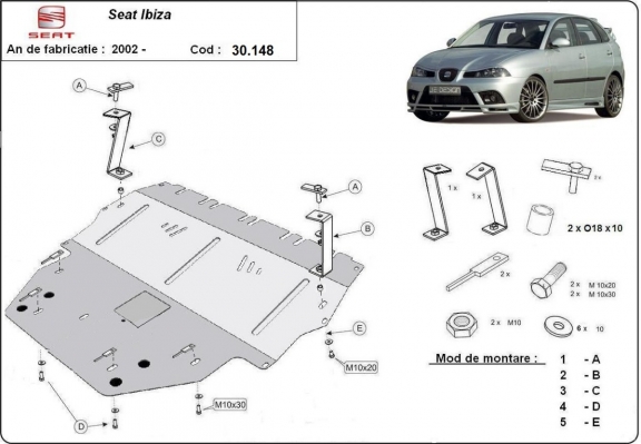 Acél motor, kapcsolószekrény, hűtő védőlemez Seat Ibiza