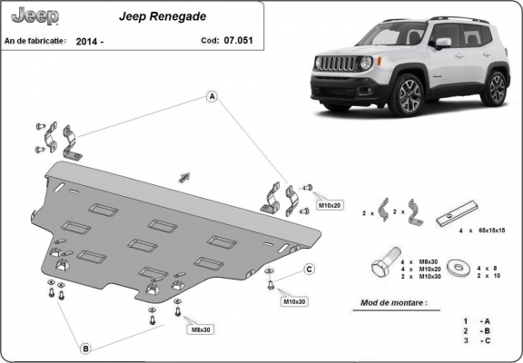 Acél motor, sebességváltó, hűtő, első lökhárító védőlemez Jeep Renegade